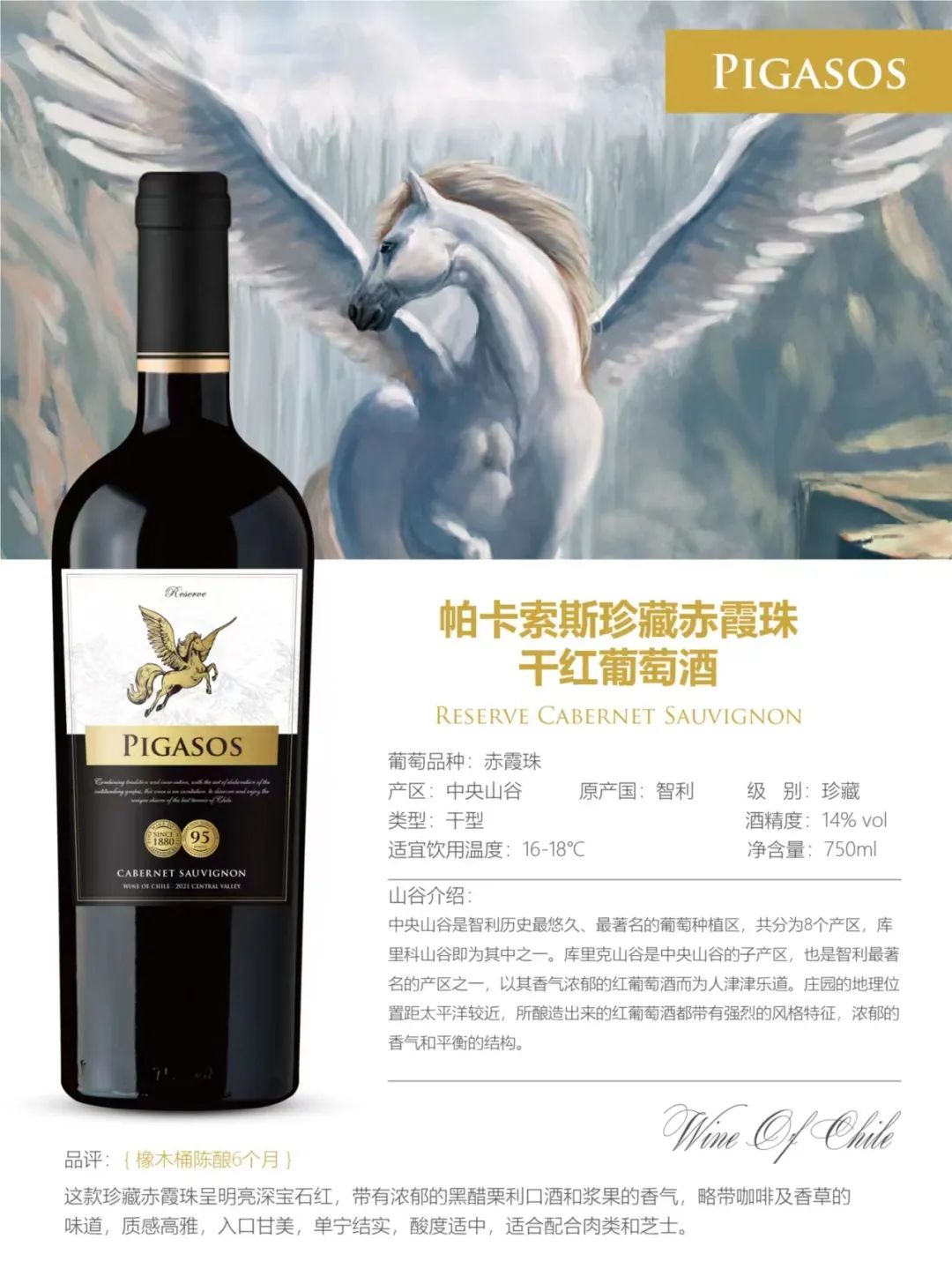 智利中央山谷PIGASOS飞马酒庄-“珍藏”赤霞珠干红葡萄酒，现货进口库存在厦门海沧·屿保税区，等你来搬！