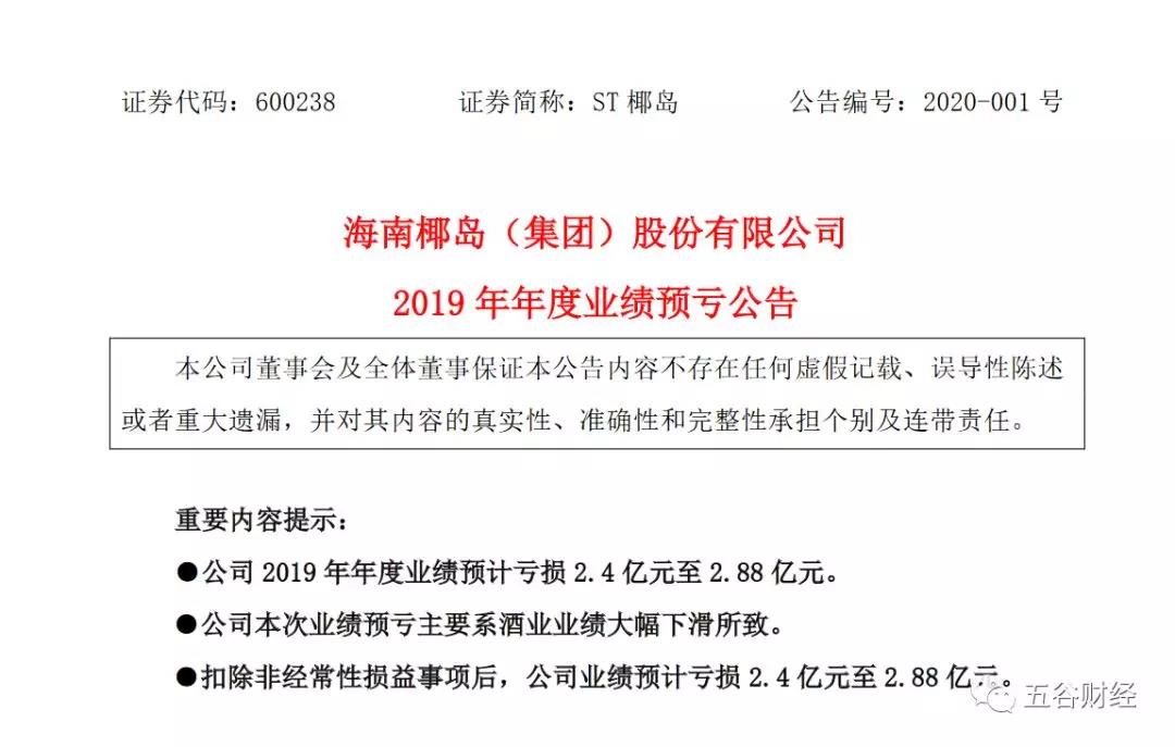 海南椰岛2019年预亏超过2.4亿